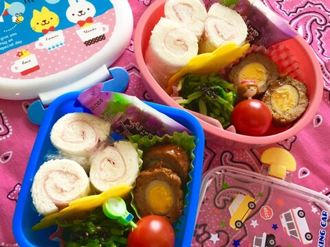 お子様用♪ハムロールサンドとほうれん草お浸し弁当♡